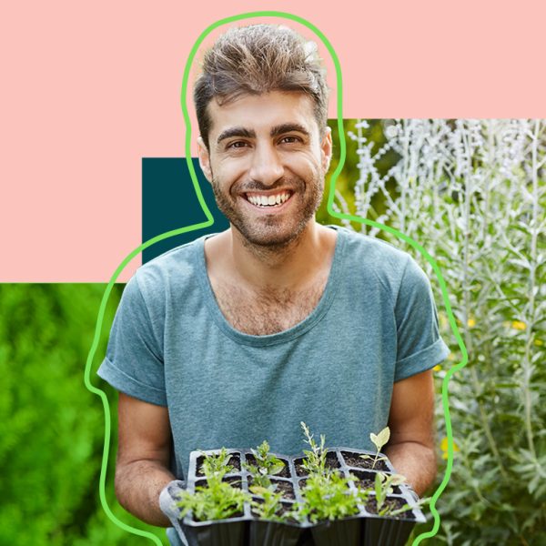 Man smiling while gardening