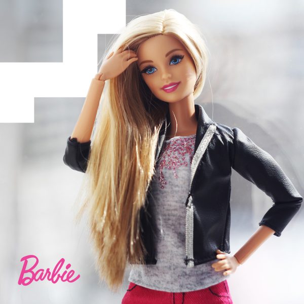 Barbie doll with leather jacket