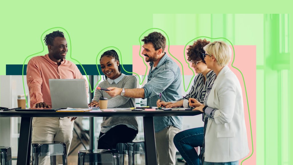 People collaborating around a computer