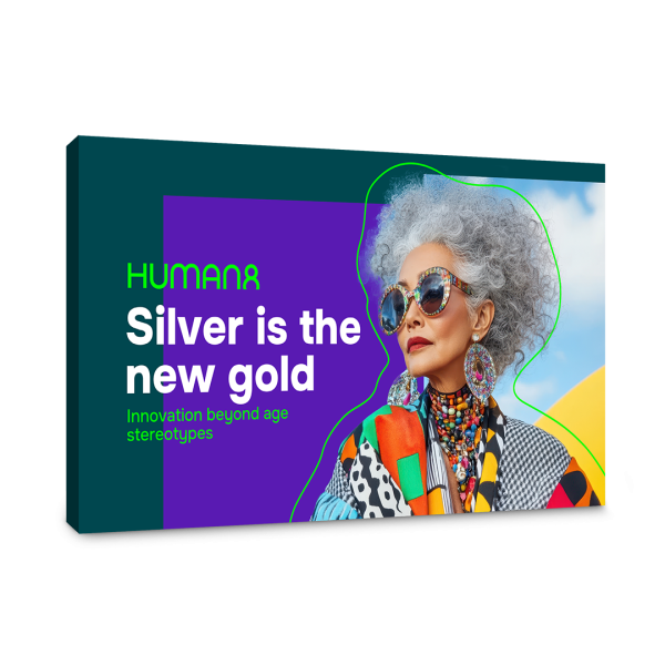 Report cover, showing a colourfully dressed woman with grey hair
