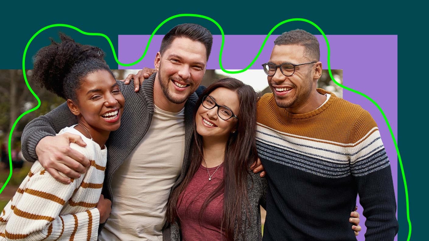 Three people hugging