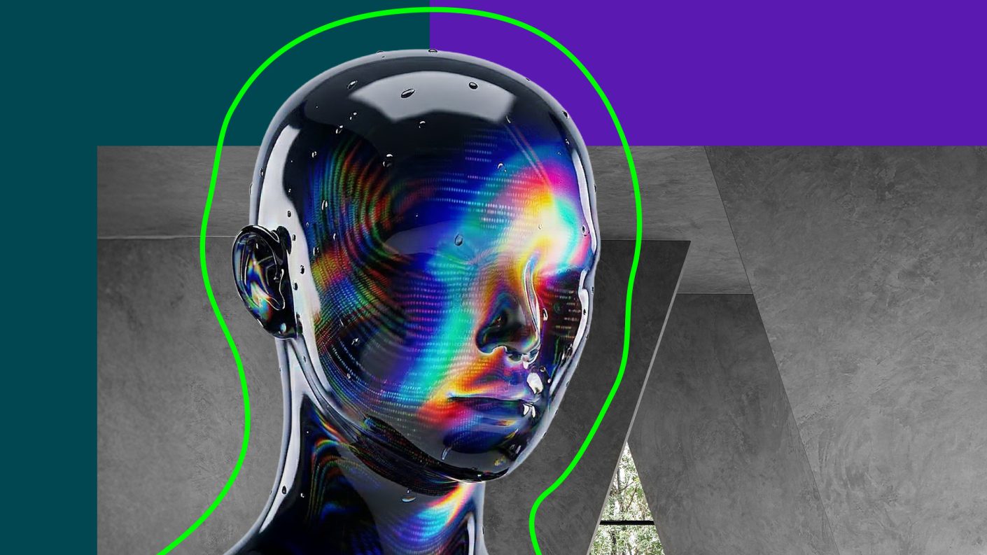 Robot/ AI face with lines of data