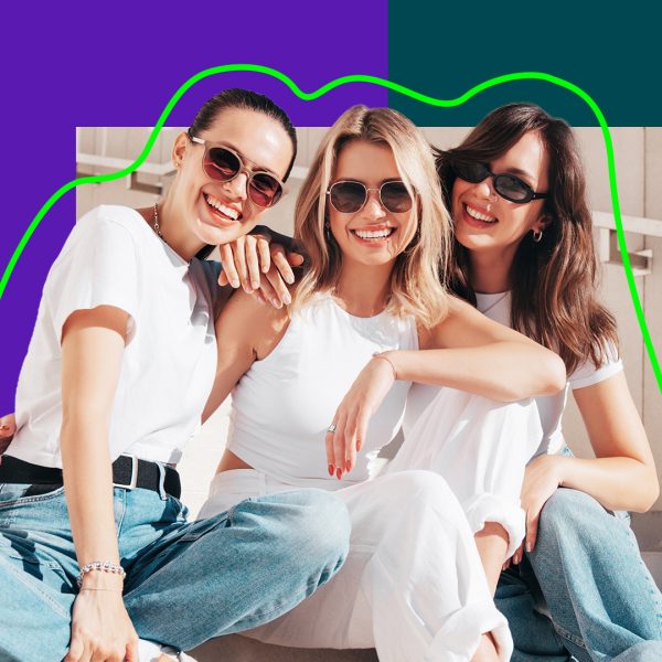 Three women wearing sunglasses