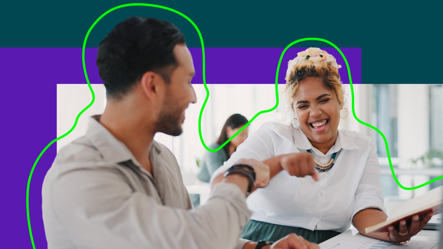 Man and women giving a fist bump